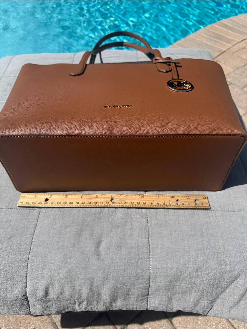 Michael Kors Tan Leather Tote with Gold MK Charm - Picture 8 of 10